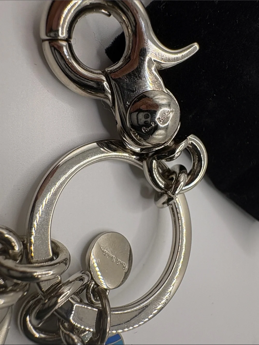 Paul Smith Silver Tone Keyring with Blue and Navy Striped Enamel Charms